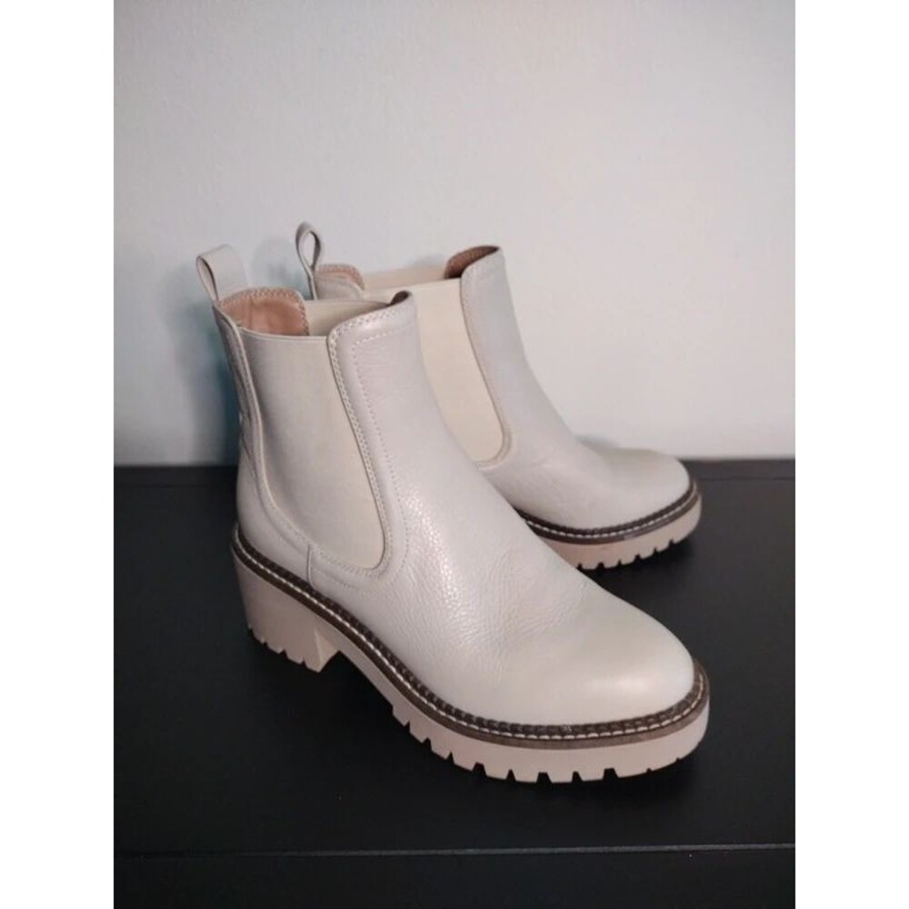 Nordstrom Nomiah-Lea Leather Upper Chunky Boots 7M Cream Pull-On 2" Heel